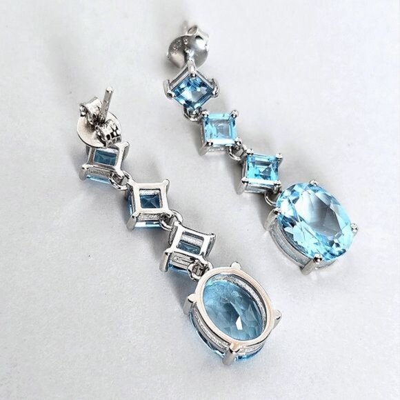 Natural Sky Blue Topaz 925 Sterling Silver Earrings - Picture 3 of 7